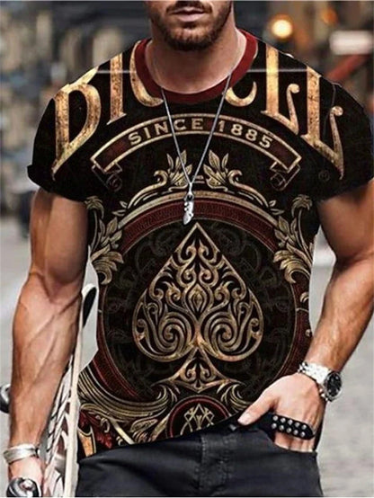 Herr-T-shirt med 3D-vargtryck, realistisk djurmotiv, rund hals, korta ärmar, snygg streetwear, avslappnad, andningsbar T-shirt