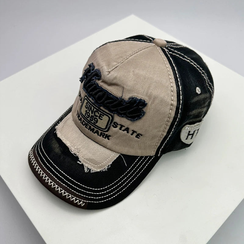 Koreanische Vintage-Waschung Baseballcaps für Herren und Damen aus Baumwolle, Snapback-Caps mit Stickerei, neue vielseitige Mode-Lettering-Freizeitcaps im Distressed-Look