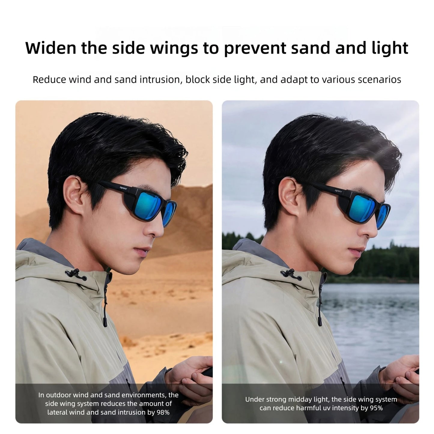 CAPONI Polarized Men Sunglasses Outdoor Sport Fishing Sun Glasses Square Anti-Oil and Water Blue HD Lenses Black Shades CP36505