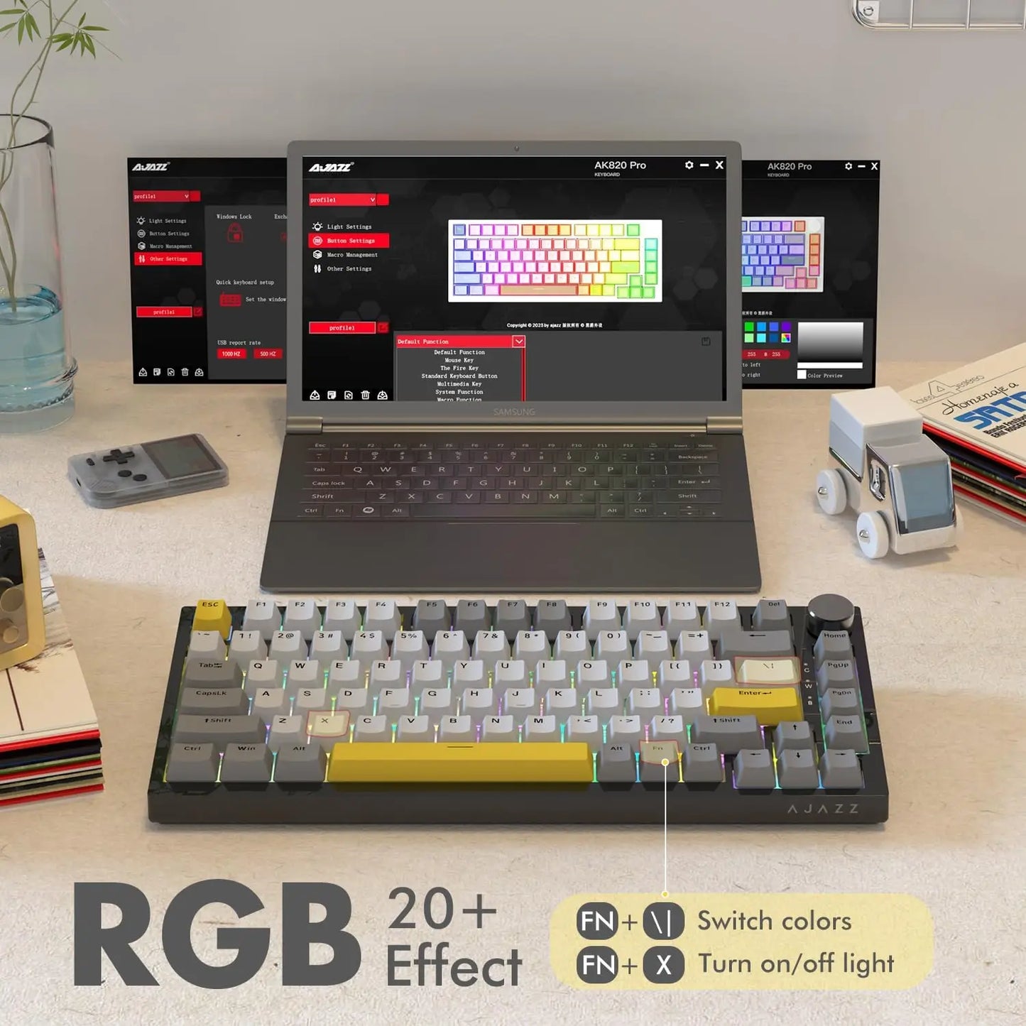 Tastiera meccanica cablata AJAZZ AK820 75%: hot‑swappable, retroilluminazione RGB/bianca/azzurro ghiaccio, controllo con manopola del volume | Per ufficio e gaming