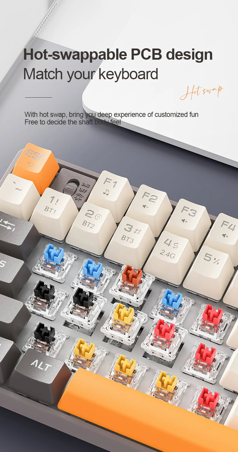 Teclado mecánico inalámbrico Bluetooth SMAILWOLF MK87 para gaming e-sports, teclas completas, hot-swap, teclado personalizable