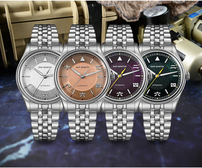 San Martin 39.5mm Retro Chinese Characters Indices Dial Men Pilot Watch YN55 100M Waterproof BGW-X1 Luminous SN0033C