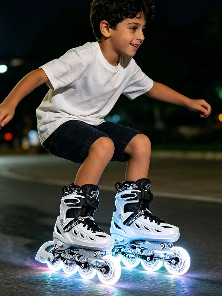 Patins em Linha para Rapaz, Pretos, Tamanho Ajustável, Rosa para Rapariga, Rollerblades Desportivos para Criança, Alta Velocidade, Novos, LED Luminoso, Profissionais