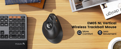 ProtoArc EM05NLWireless Trackball Mouse Rechargeable Bluetooth Ergonomic Vertical Rollerball Mouse for Computer iPad Mac Windows