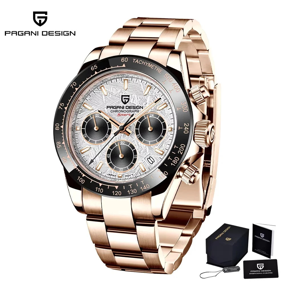 Novo Original PAGANI DESIGN PD-1664 Relógio de Pulso de Luxo para Homem, Movimento de Quartzo Japonês VK63, Safira, Cronógrafo Resistente à Água, Dourado