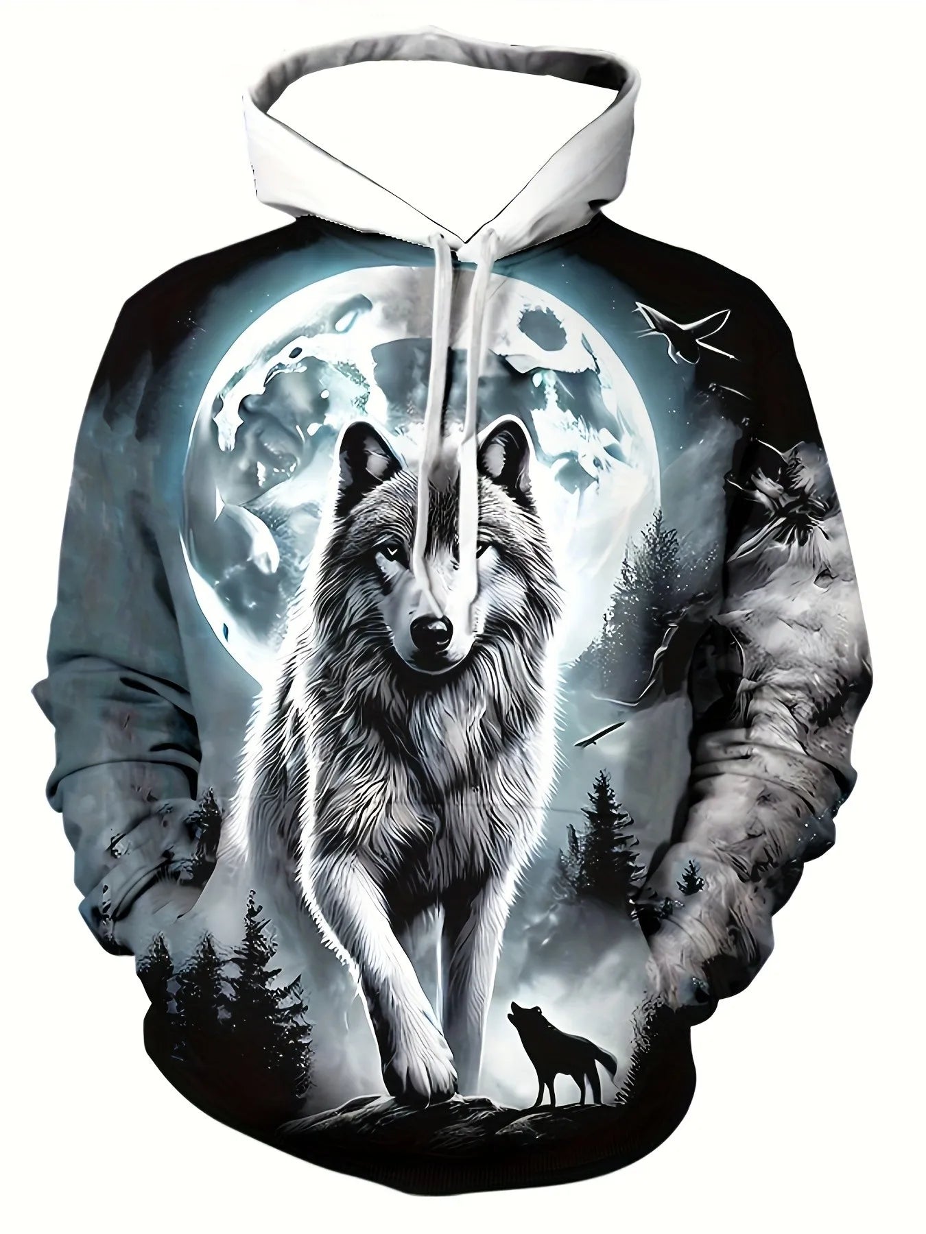 2025 Fashion Men's Autumn Wolf Printed Comfortable Soft Hooded Sports Shirt Outdoor City Street Top
