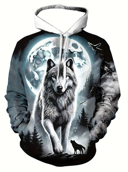 2025 Fashion Men's Autumn Wolf Printed Comfortable Soft Hooded Sports Shirt Outdoor City Street Top