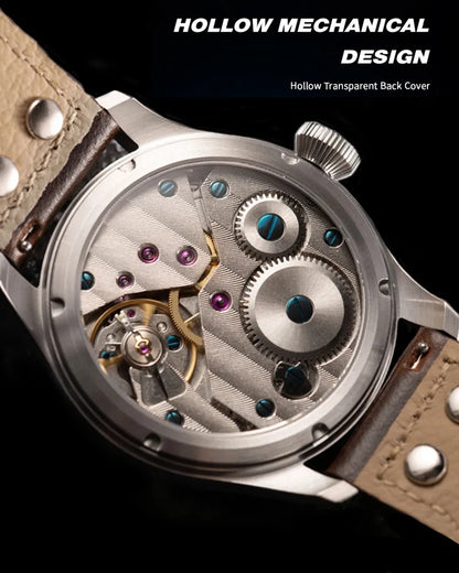 Hruodland Pilot St3620 Retro Men's Manual Mechanical Watch Luxury Sapphire Bgw-9 Night Light Turbine Waterproof 5Bar