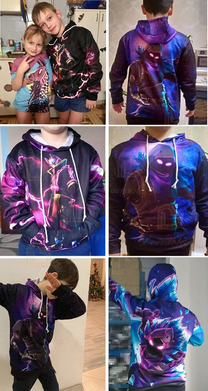 Sweatshirt com Capuz Fortnite Cool Heroes para Rapaz, Estilo Cosplay, Casaco Infantil com Desenho Animado para Primavera e Outono