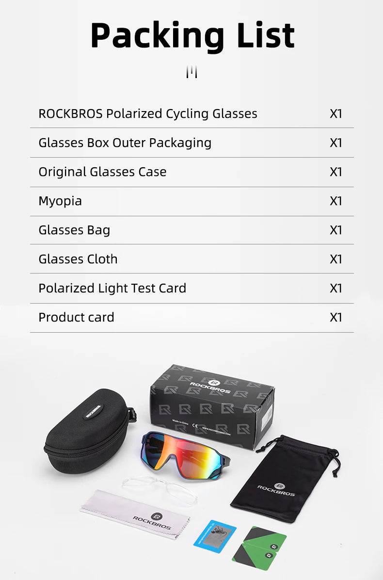 ROCKBROS Polarized Bike Glasses UV400 Sun Protection Cycling Sunglasses Ultralight Large Frame MTB Road Bicycle Eyewear Glasses