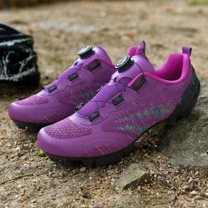 Sapatos de ciclismo MTB para homem e mulher T03 roxos respiráveis, de velocidade, autoblocantes, para ciclismo de estrada, corrida ao ar livre e treino
