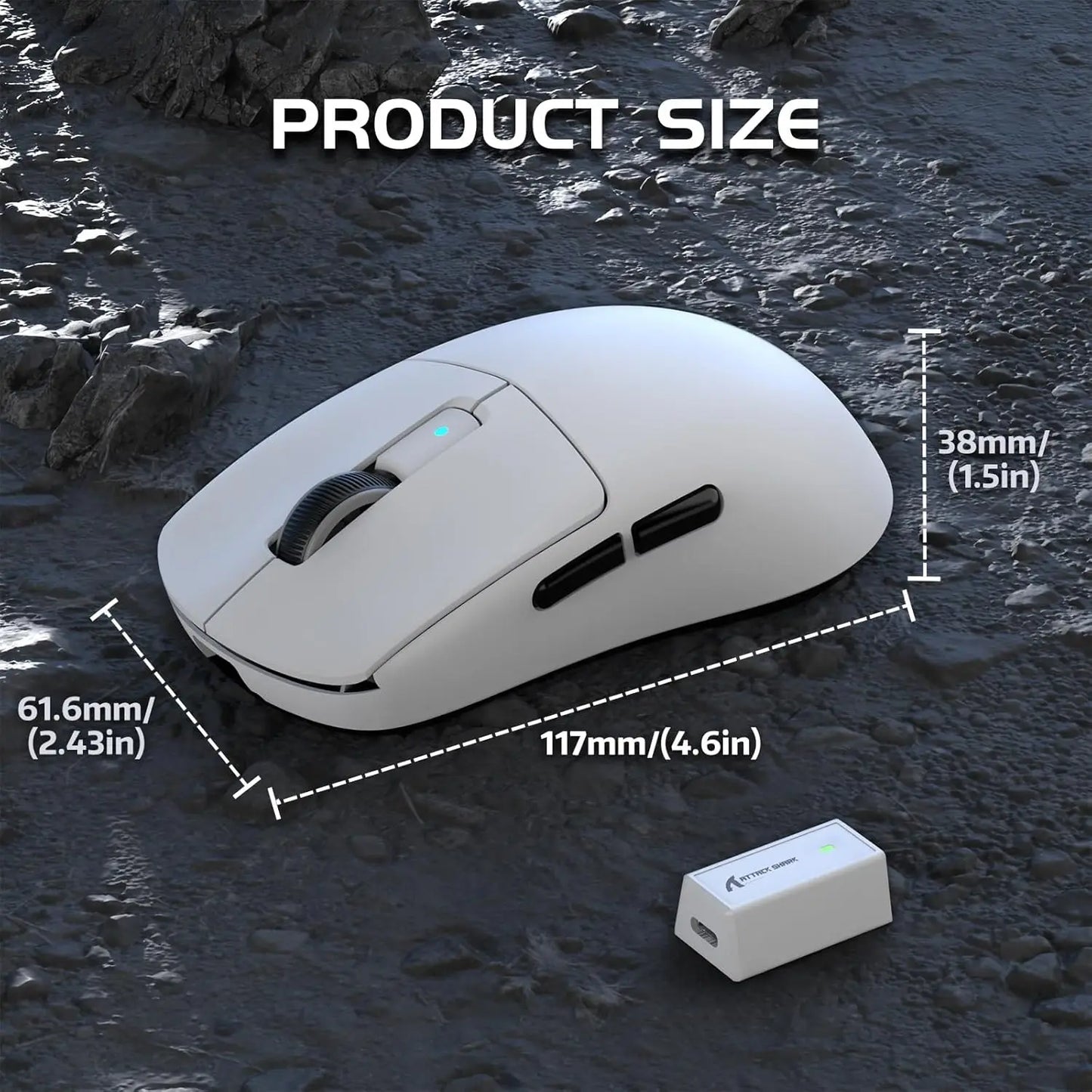Mouse gaming wireless leggero Attack Shark R6, mouse per computer con sensore PAW 3950Max e Nordic 52480, polling 8KHz