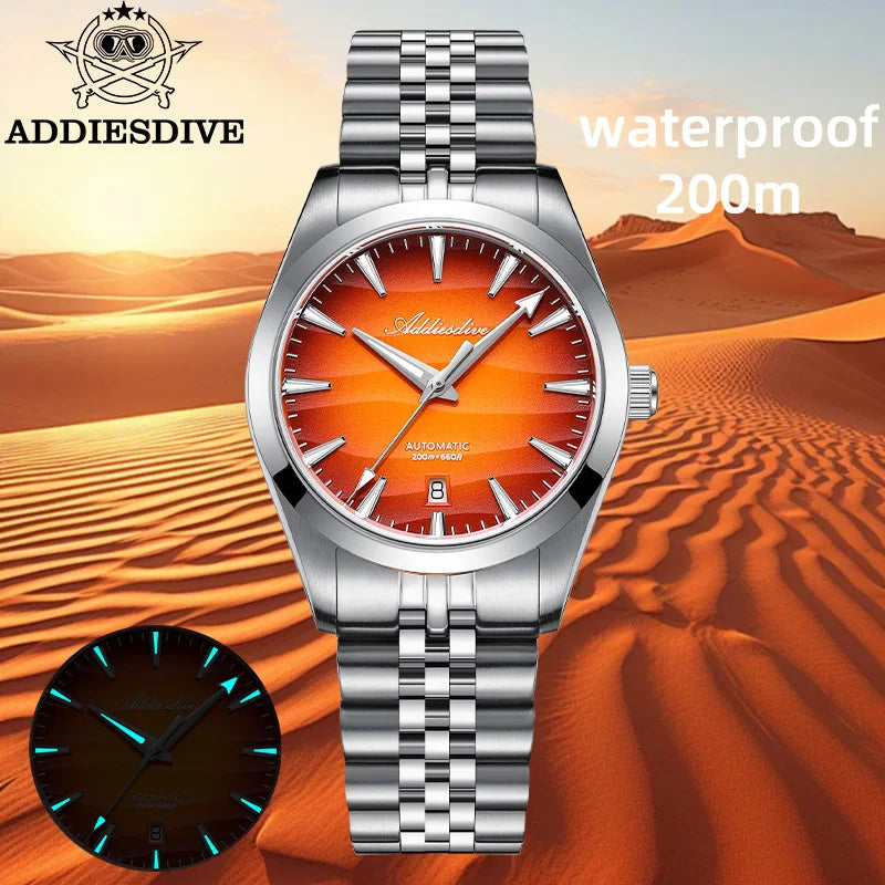 ADDIESDIVE NEW 39mm Men's Desert Texture Watch 200m Diver Sapphire Crystal AD2540 BGW9 Blue Luminous  Mechanical Automatic Watch