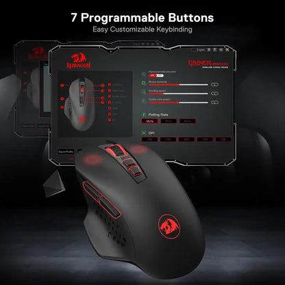 Redragon M656 Gainer Wireless Gaming Mouse, 4000 DPI 2.4GHz Wireless Gamer Mouse with 5 DPI Levels, 7 Macro Buttons, Red LED Backlight