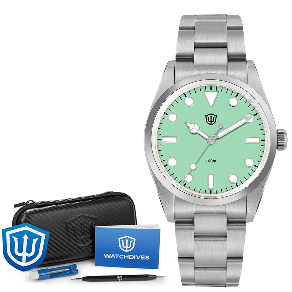 Watchdives WD1016 V3 37mm Watch VH31 Sweep Movement Stainless Steel Watches Luxury Sapphire 100m Waterproof Men Watch Box Gift