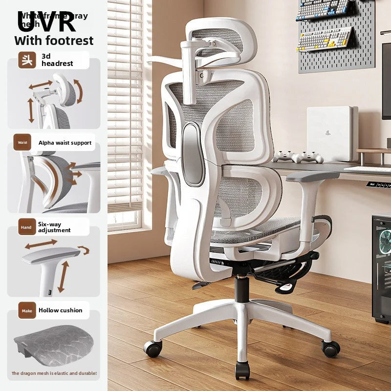 UVR Ergonomic Gaming Chair Comfortable Computer Chair with Footrest, Adjustable Office Chair, Reclining E-Sports Chair for Long Sitting and Work