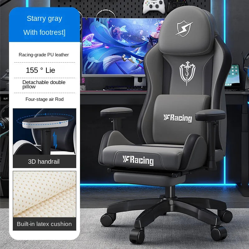 Gaming Chair with Latex Seat Cushion, Four-stage Pneumatic Cylinder, Removable Dual Headrest Adjustable Backrest, Office Chair