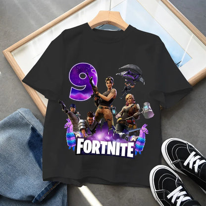 Fortnite Children’s Birthday Number T-Shirt Girls Boys Summer Clothes Baby Cotton Tee Shirts Party Short Sleeve Tops Toddler Gift