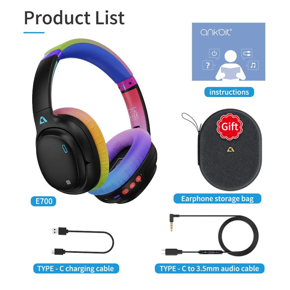 1Mii E700 Wireless Bluetooth Headphones LDAC Lossless Hi-Res Sound, ANC Active Noise Reduction, HIFI Stereo Gaming Headset, 65H