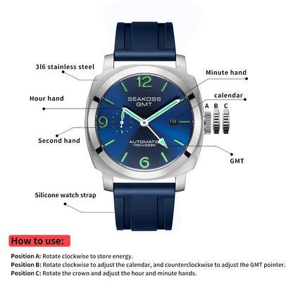 SEAKOSS 100m Diving Men GMT Automatic Mechanical Watches 1963 Clock 2557 Seagull Movement Super Luminous Sapphire Wristwatches