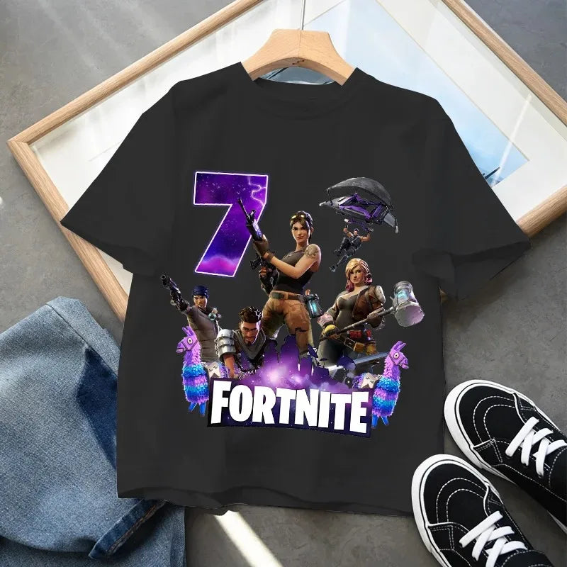 Fortnites Children Birthday Number T Shirt Girls Boys Summer Clothes Baby Cotton Tee Shirts Party Short Sleeve Tops Toddler Gift
