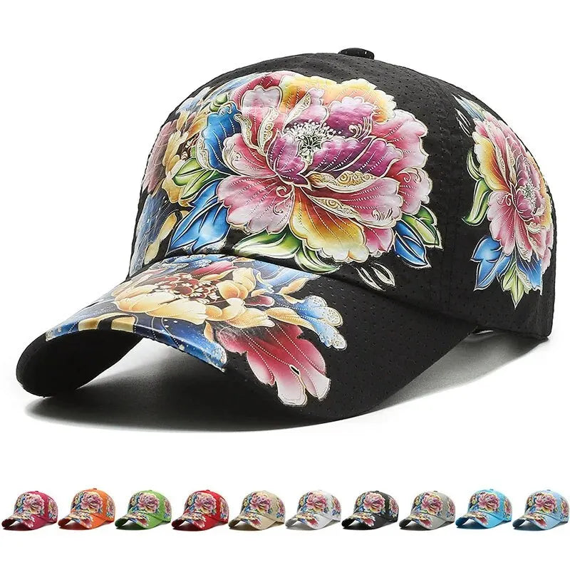 Boné de basebol de secagem rápida para homem e mulher, chapéus de sol florais com estampado em estilo chinês, chapéus de sol com flores, chapéus para exterior