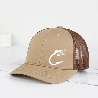 Bass Fish Hook Print Trucker Hat Podesiva uniseks kapa s mrežicom za pecanje, ventilator i sunce