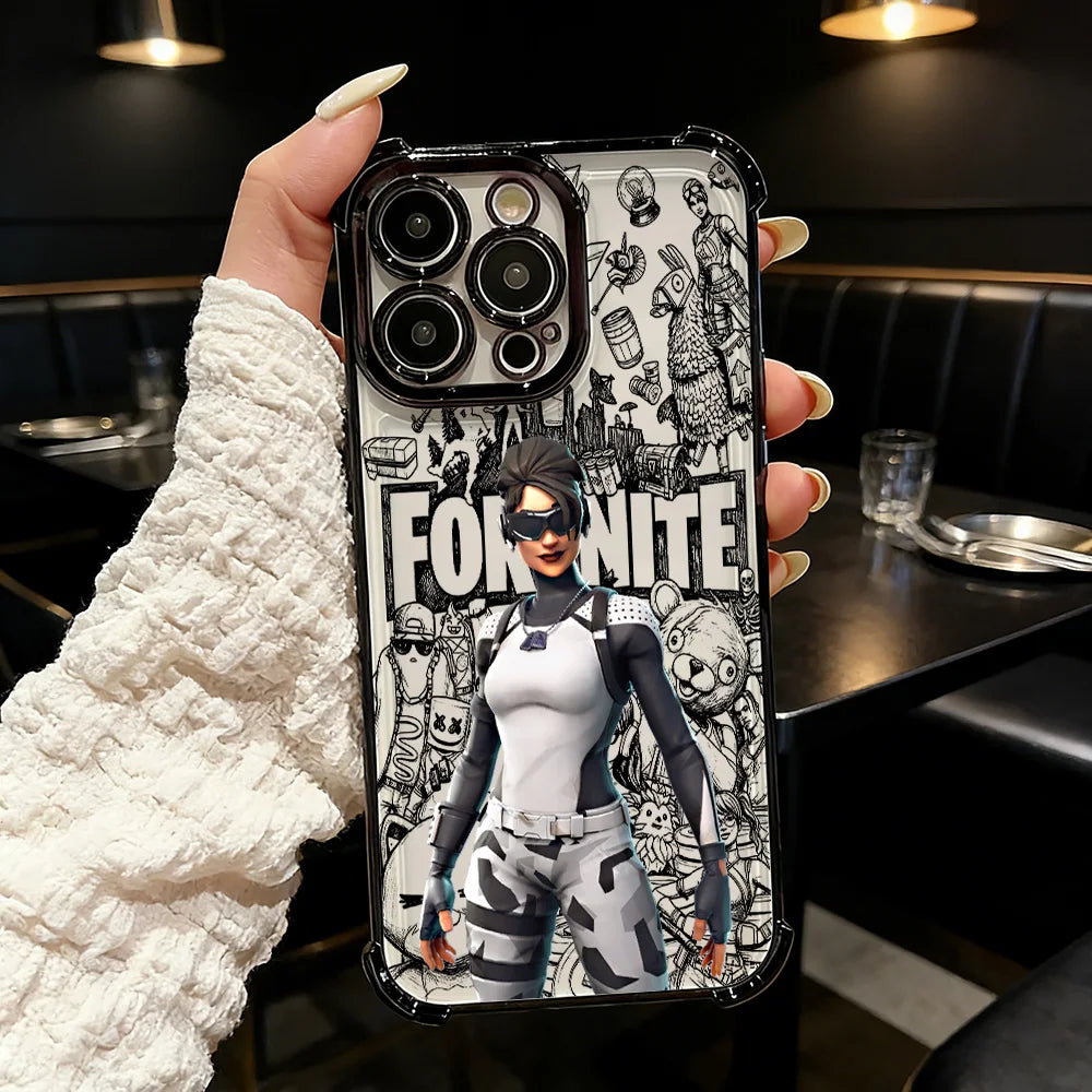 Funda de teléfono FortniteS popular con acabado metalizado para iPhone 17 17e 16e 16 15 14 13 12 11 Pro Max X XR XSMax 7 8 Mini Air Plus anticaídas