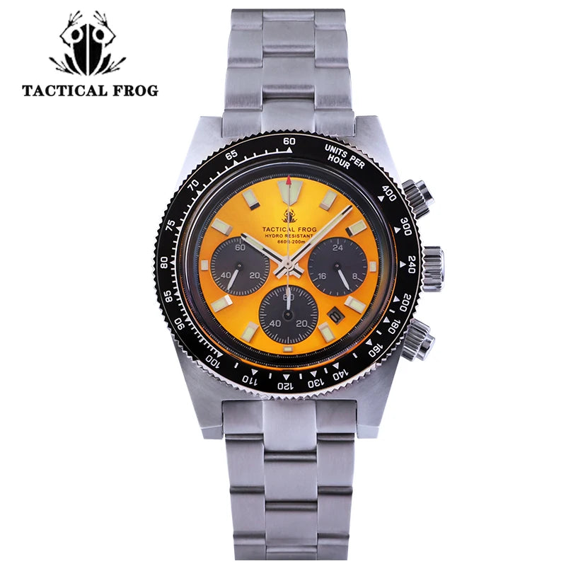 Tactical Frog Men's Business Diving Watch VS75B Quartz Chronograph 316L Steel Sapphire 200M Waterproof C3 Luminous Men's Watch