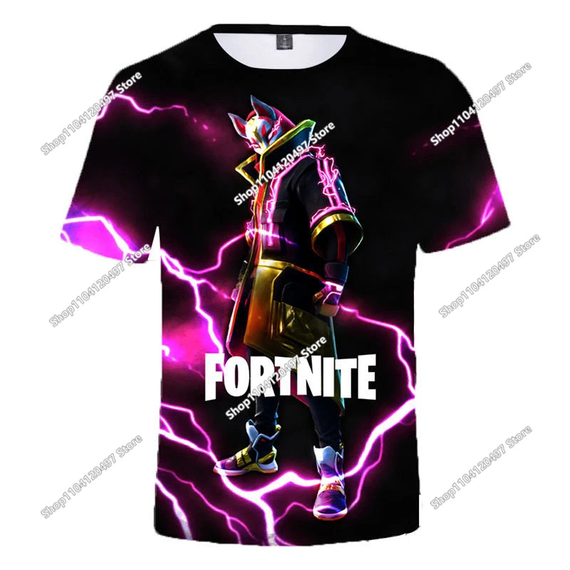 T-shirt estiva Fortnite per adulti e bambini con stampa digitale 3D, vestibilità ampia, taglie grandi, maniche corte