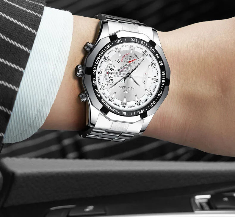 Montre-bracelet pour homme, style militaire, décontracté ou sportif, à quartz, de marque prestigieuse, en acier intégral, étanche