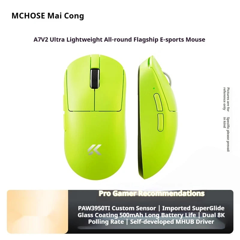 Ratón inalámbrico MCHOSE A7 V2 Ultra+ trimodo ligero Paw3950 Ti 42000dpi 500mah para PC, esports, portátil y gaming, accesorios para ratones