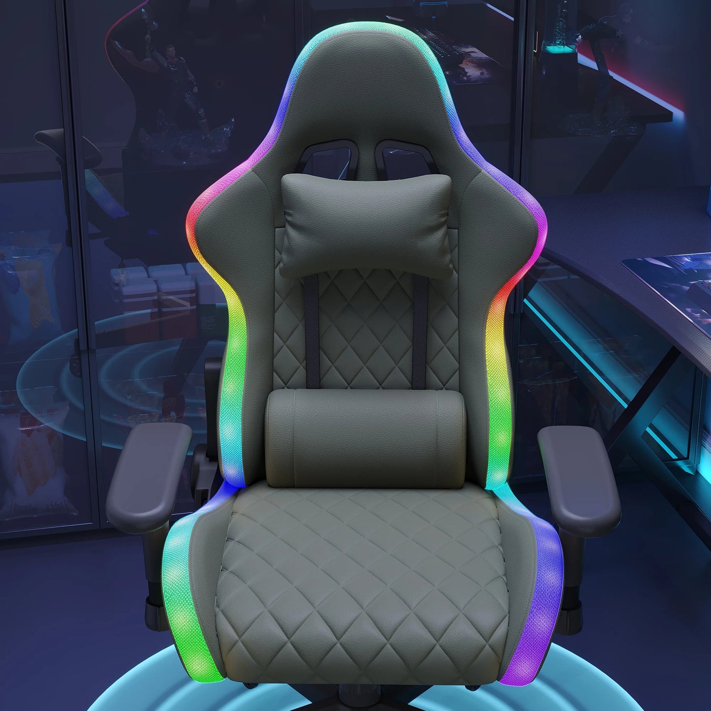 Ergonomic Office Chair with Lumbar Massage, RGB LED Lighting, Reclining Backrest, Adjustable Armrests & Executive Gaming Chair for Home Office
