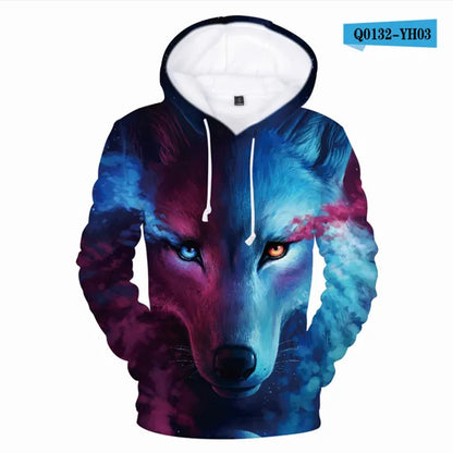 Sweatshirt com Capuz Cool Space Galaxy Wolf para Homem — Lobo Brilhante, Estilo Fashion, Pullover de Primavera e Outono