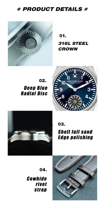 Hruodland Pilot St3620 Retro Men's Manual Mechanical Watch Luxury Sapphire Bgw-9 Night Light Turbine Waterproof 5Bar