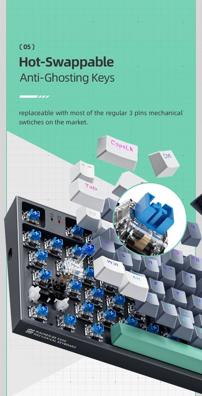 Tastiera meccanica MACHENIKE K500 cablata da gaming K500-B94 Hot Swappable, 94 tasti, layout 90%, retroilluminazione RGB per PC e laptop