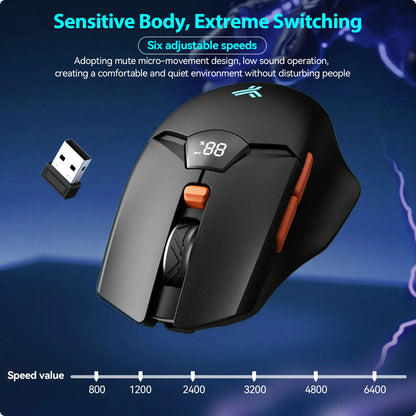 Rato Bluetooth Sem Fios com Indicador Digital de Bateria, Rato Ergonómico Silencioso para PC, Portátil e Gaming, 2.4G/Bluetooth 5.0