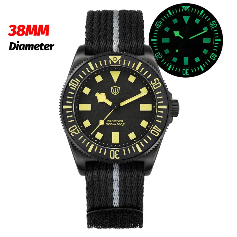 Watchdives EXD 40Mm Titanium Dive Watch Men's VH31 Sweep Quartz Watches 200 Waterproof AR Sapphire BGW9 Luminous 316L Wristwatch