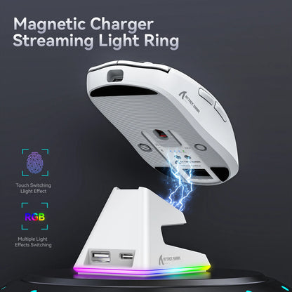 ATTACK SHARK X6 Tri-Mode Gaming Mouse with Magnetic Charging Dock, 26K DPI PixArt PAW3395 Sensor, 49g Ultralight Wireless Gaming Mouse for PC, Mac & Xbox