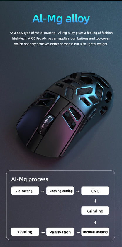 Mouse da gaming wireless DAREU Al-mg Tri-mode 8Khz PBT con ricarica rapida, PAW3950, 30000 DPI, leggero, per PC gamer
