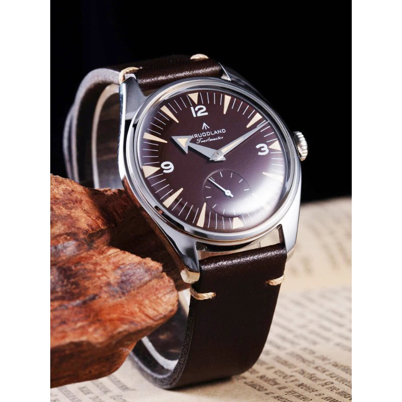 Hruodland F033 Retro Classic Quartz Men's Watches VD78 Movement Stainless Steel Black Brown Leather Strap Wristwatches