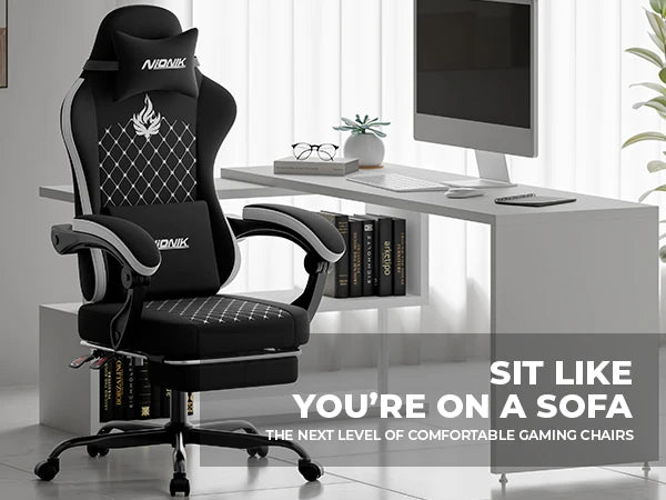 Gaming Chair High Back Ergonomic Office Chair with Footrest, Reclining Computer Gaming Chair, Adjustable Swivel Executive Desk Chair with Lumbar & Headrest Support