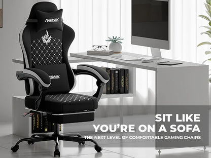 Gaming Chair High Back Ergonomic Office Chair with Footrest, Reclining Computer Gaming Chair, Adjustable Swivel Executive Desk Chair with Lumbar & Headrest Support