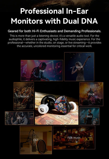 KBEAR Kalideer Apex-P6 1DD+1BA+1Piezo Monitor IEMs Écouteurs intra-auriculaires hybrides avec boîtier en résine imprimé en 3D, écouteurs filaires HiFi