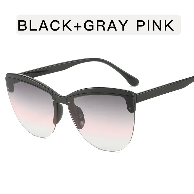 Cat's Eye Sun Glasses Retro Half Frame Sunglasses Fashion Women's Decorative Sunglasses