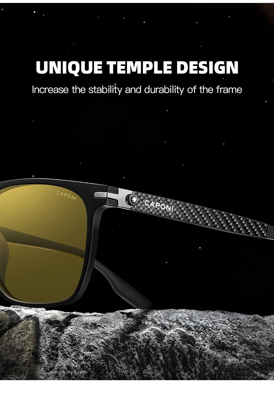 CAPONI Night Vision Men Sunglasses Original Designer High Quality Carbon Fiber Yellow Sun Glasses Photochromic Eyewear BSYS24716