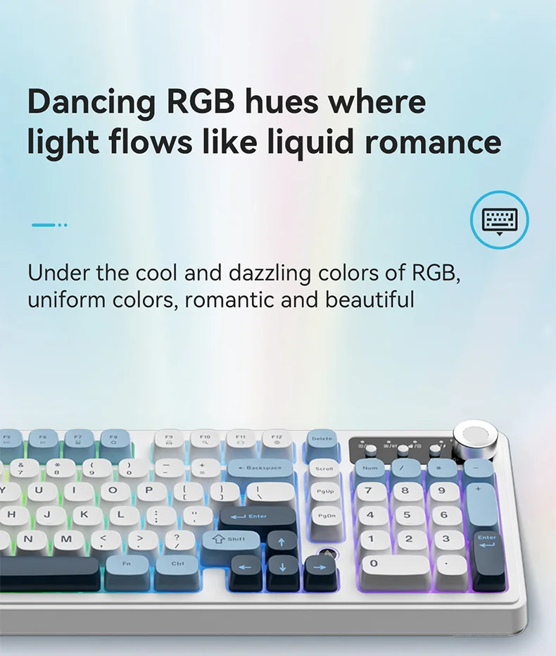 AJAZZ AF98 Wired/Wireless Keyboard Mechanical Feel Office Long Battery Life Three-Mode RGB Mixed Light ABS Keycaps Ergonomics