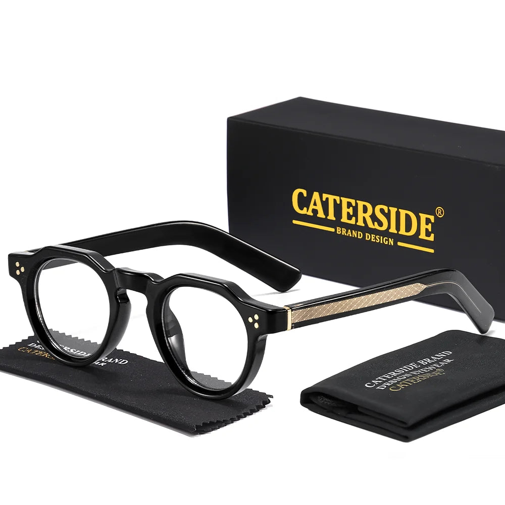 CATERSIDE Retro Round Men's Sunglasses High-Quality Thick Style Women's Outdoor Travel Business Driving Decorative Glasses UV400