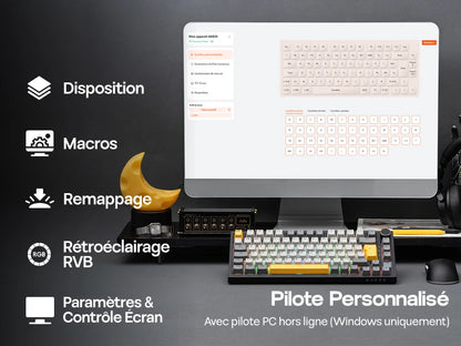 Distribución ISO-FR EPOMAKER X AJAZZ AK820 PRO 75% AZERTY francés, teclado mecánico hot-swap con cable/BT/inalámbrico 2.4GHz para Win/Mac/PC