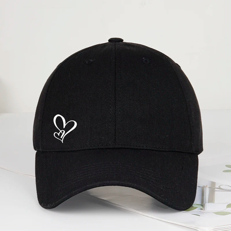 Minimalist Double Heart Print Soft-Peak Baseball Cap – Adjustable Unisex Casual Sun Hat for Couples – Perfect Gift for Best Frie